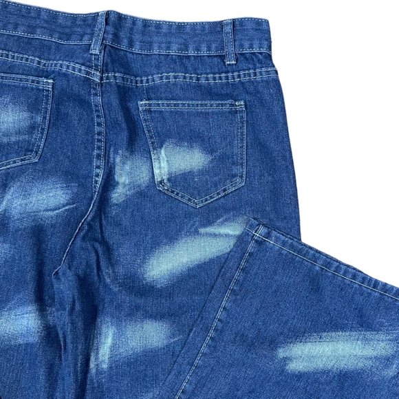 Women Y2K Jeans Large Blue High Rise Wide Leg Tie Dye Print Loose Washed - Picture 11 of 15